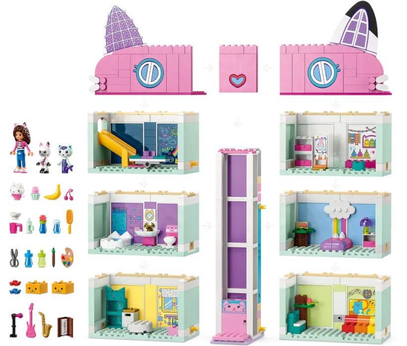 lego, koci domek Gabi, 10788, Gabby's Dollhouse, klocki, domek, kotki