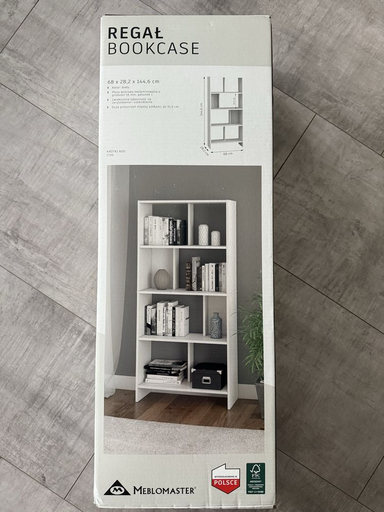 Nowy regal na ksiazki bialy 144,6x68x28 meblomaster