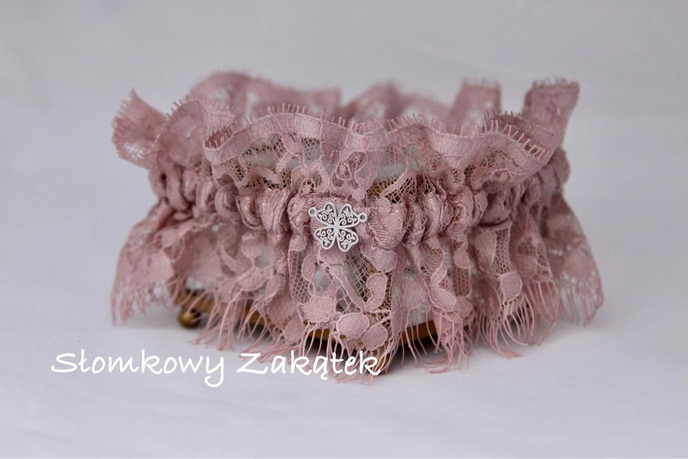 Podwiązka ślubna pudrowy róż