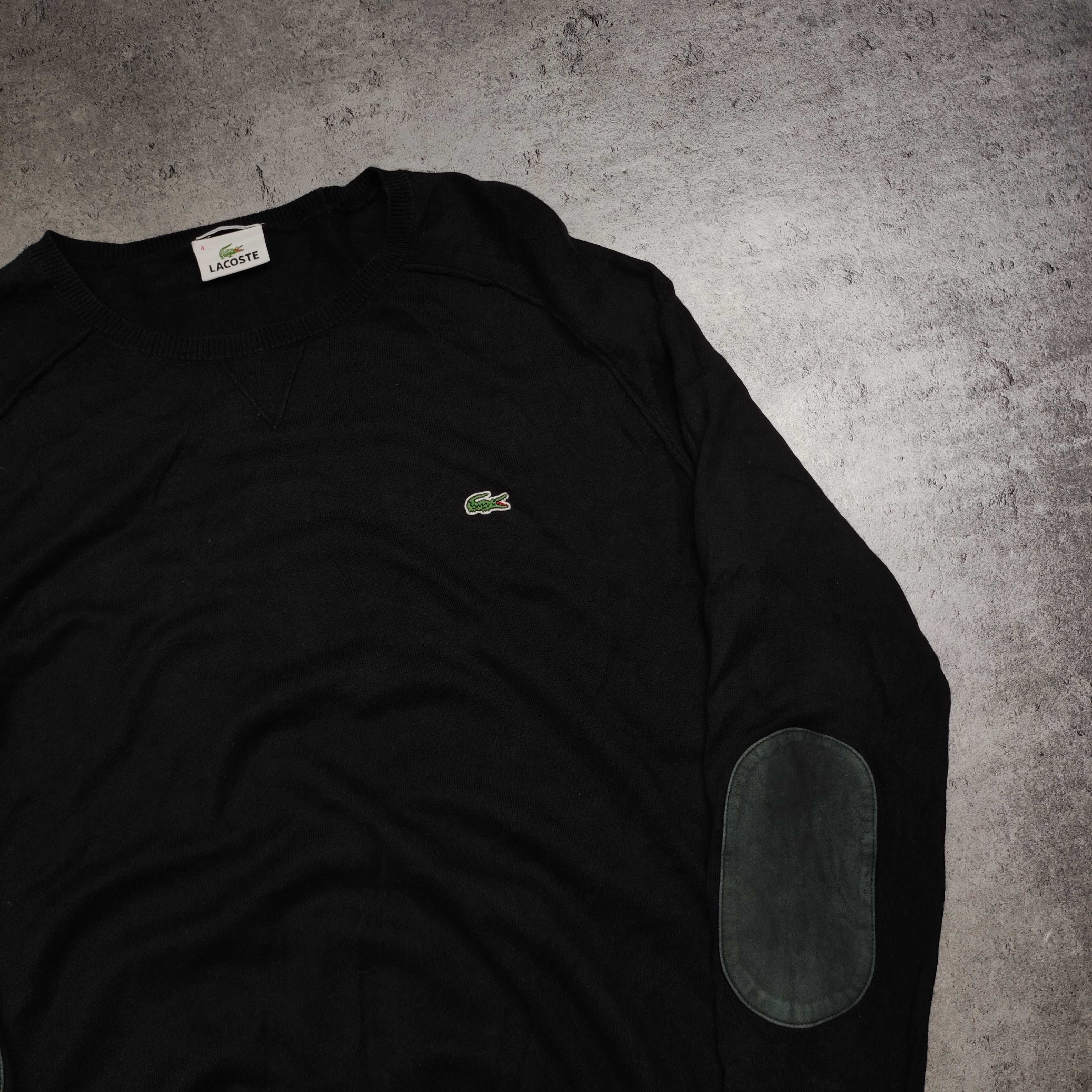 MĘSKI Elegancki Sweter PREMIUM Dodat Kaszmir Lacoste Czarny Haft