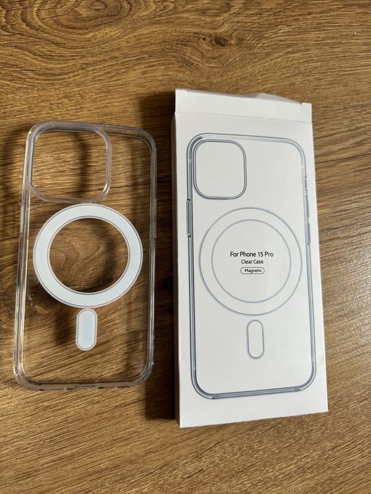 Чохол iphone 15 pro magsafe прозорий з білим