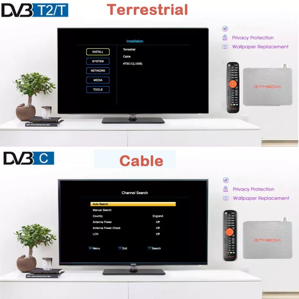 Box dvb-t2 descodificador Itália Portugal GTMedia Freesat V7 TT 1080p