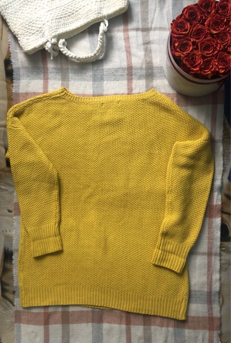 Ciepły żółty sweter damski z długim rękawem, strukturalny, roz L-2XL