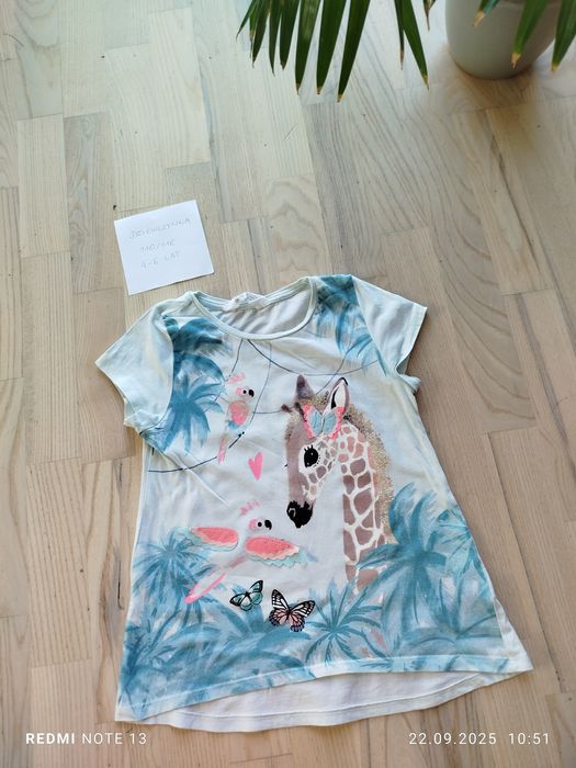 Śliczna bawełniana błękitna turkusowa bluzka koszulka t-shirt z krótki