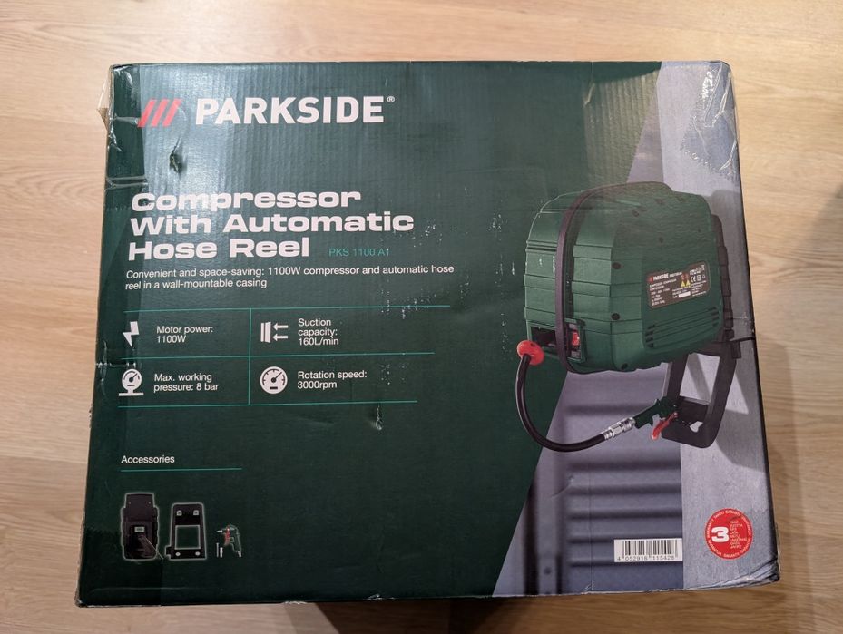 PARKSIDE Kompresor PKS 1100 A1 automatycznym bębnem do nawijania węża