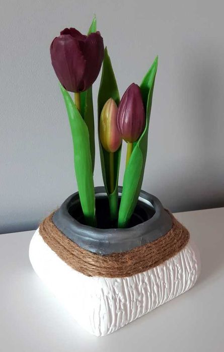 Tulipan sztuczny tulipany silikonowe w doniczce fioletowe kwiaty