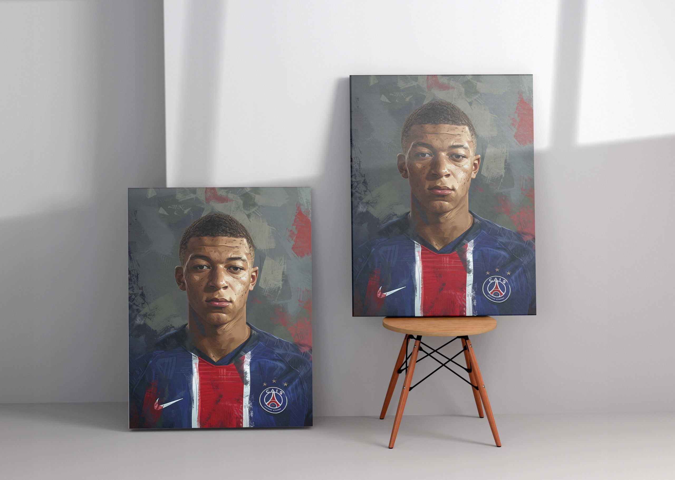 Nowoczesny Portret Kylian Mbappé na płótnie 30x40 cm do wnętrza