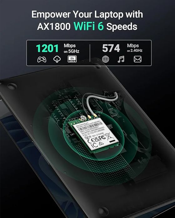 BrosTrend WiFi 6 karta WiFi do laptopa, dwuzakresowa 1800 Mbps