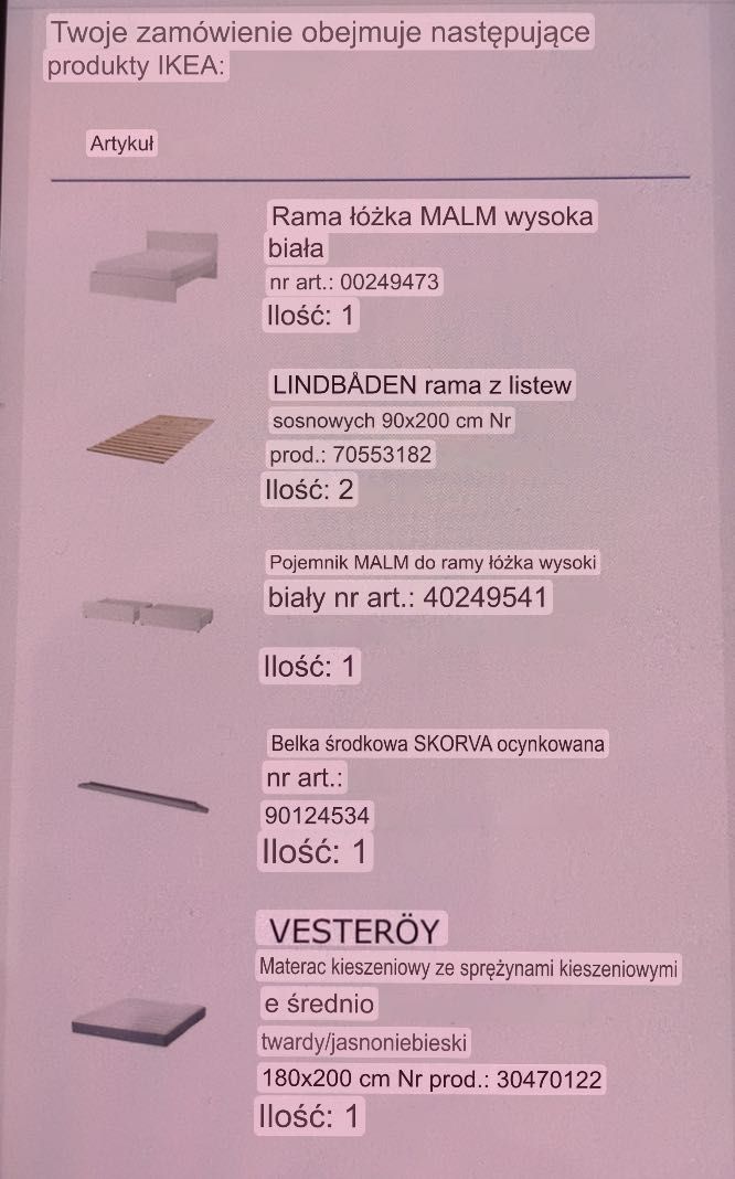 Nowe łóżko do sypialni ikea Malm 180x200 z materacem Używane 1 miesiąc