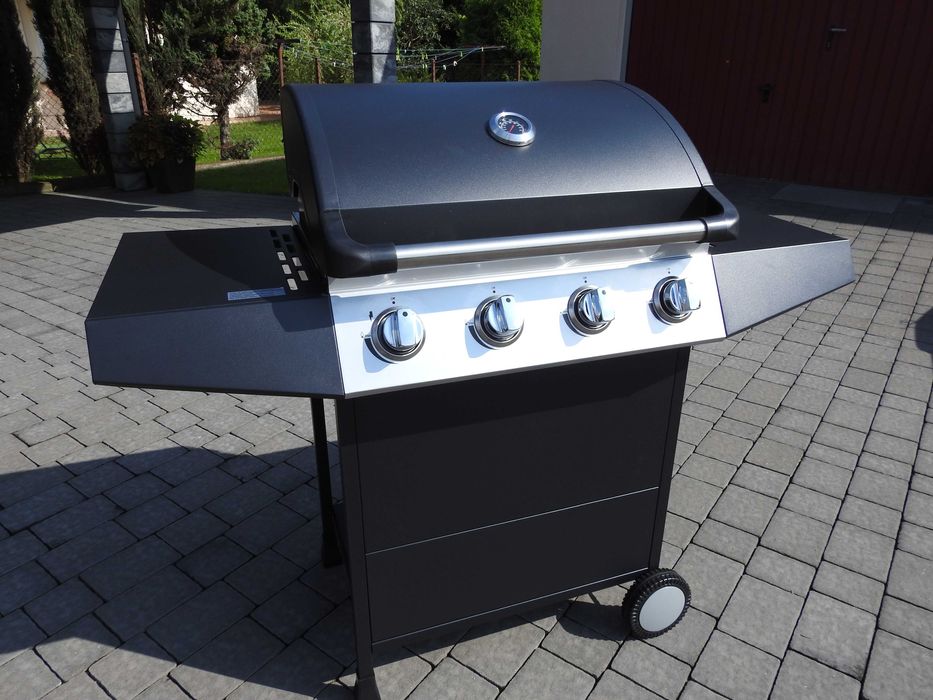 Grill gazowy ogrodowy 4 palnikowy nowy, dwa ruszta, pokrywa, termometr