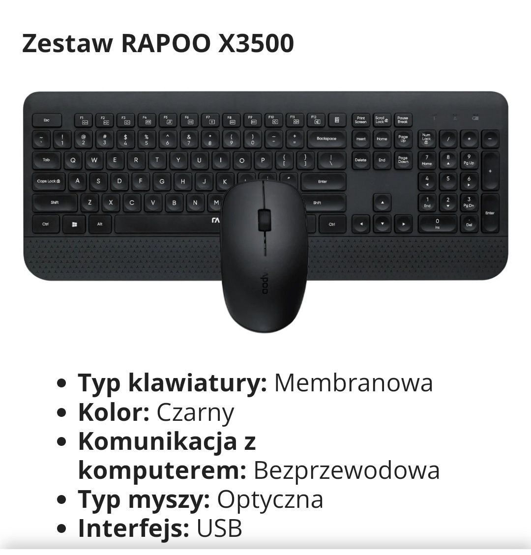 Zestaw RAPOO X3500 bezprzewodowy zestaw nowy okazja