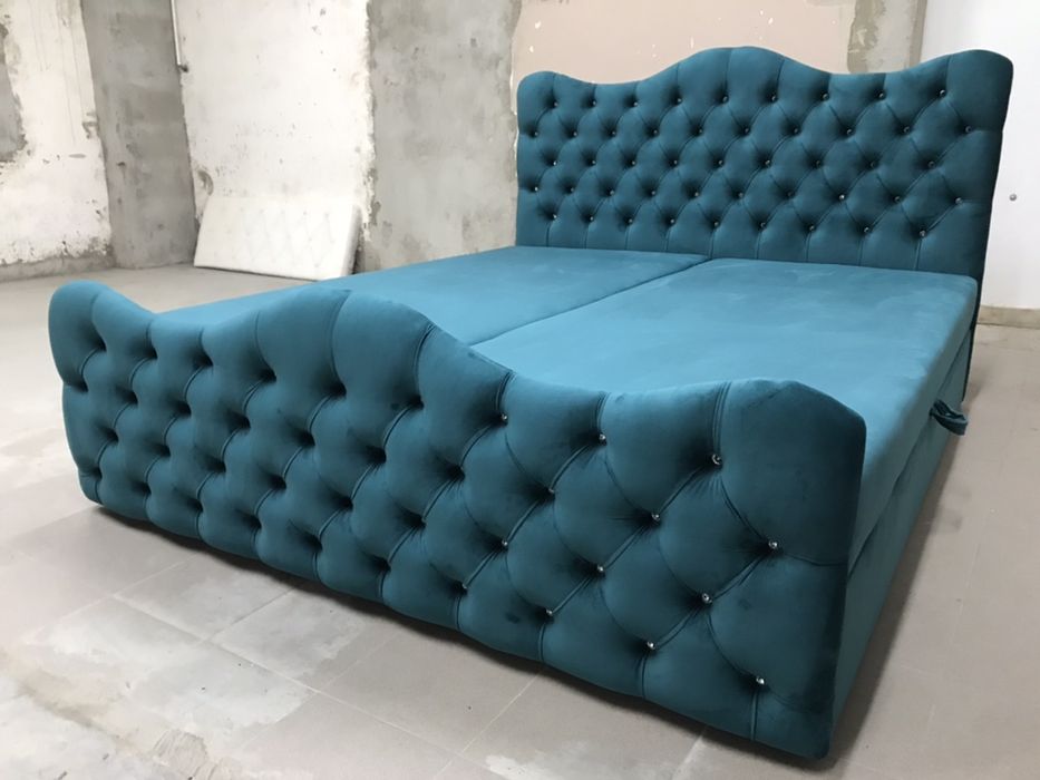 Łóżko 140/200 tapicerowane pikowane guzikami Kontynentalne materac