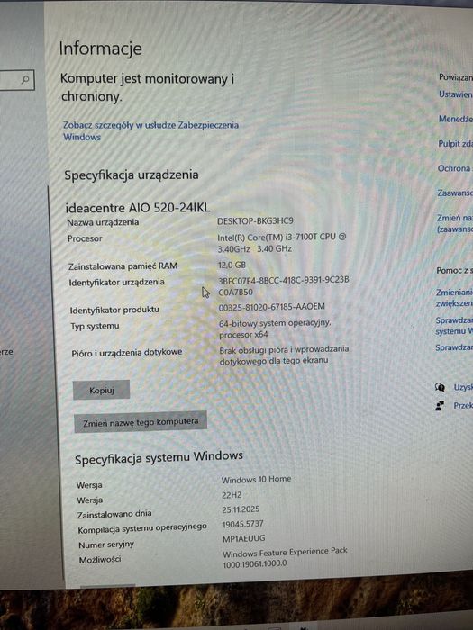 Ulepszony! Komputer Lenovo Ideacentre AIO 520-24IKL All-in-one