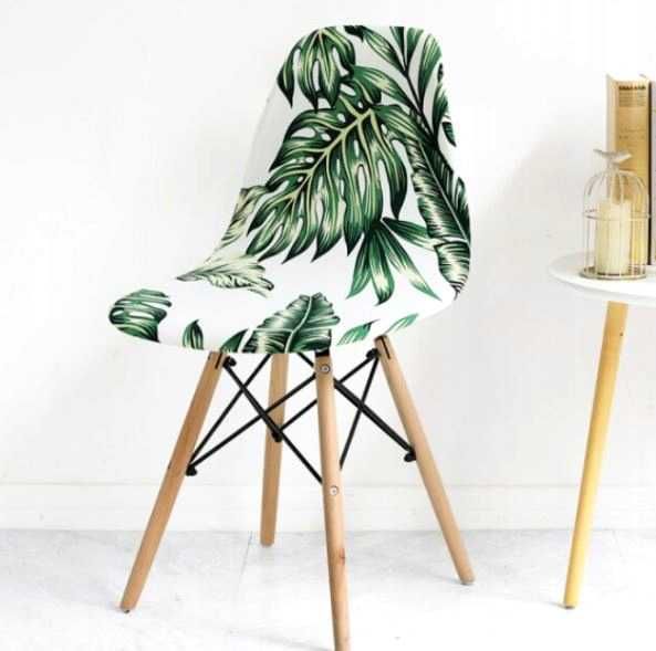 Pokrowce na krzesła skandynawskie elastyczne 4 sztuki liście