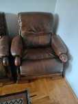Komplet skórzany wypoczynek fotele kanapa sofa skóra rama drewno
