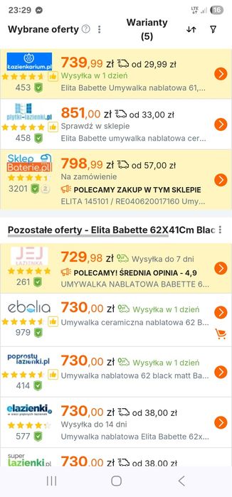 Umywalka czarna matowa ceramiczna nablatowa 62 Babette black matt Elit