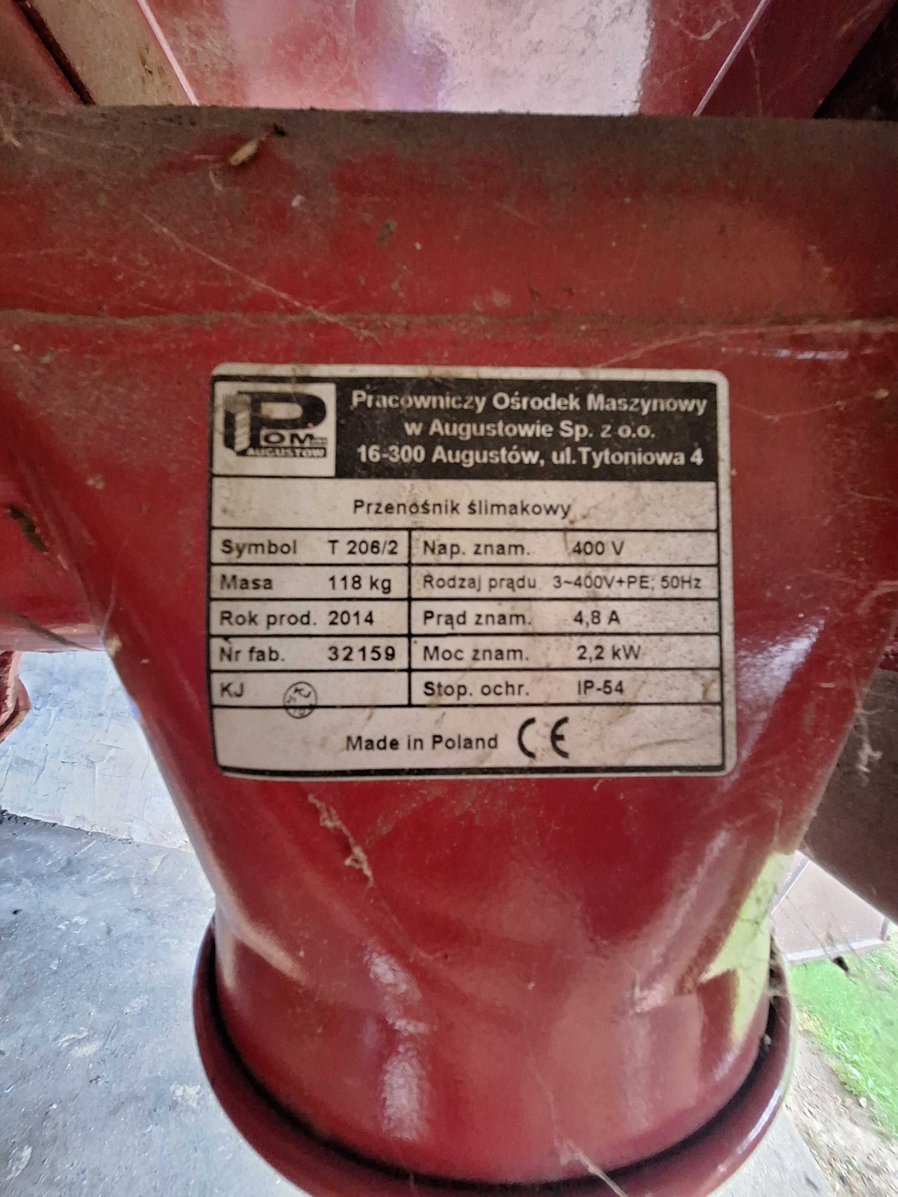 przenośnik ślimakowy, żmijka POM Augustów T-206/2 fi 140 4m od nowości