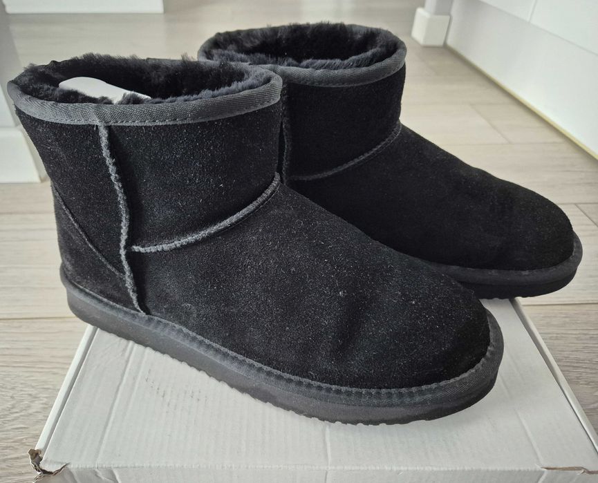 RELAKS skórzane śniegowce na platformie w wełnianym wnętrzem