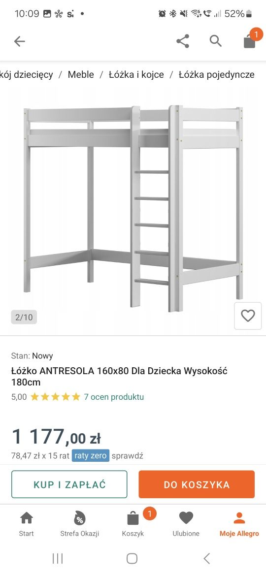 Łóżko piętrowe 160 cm plus materac