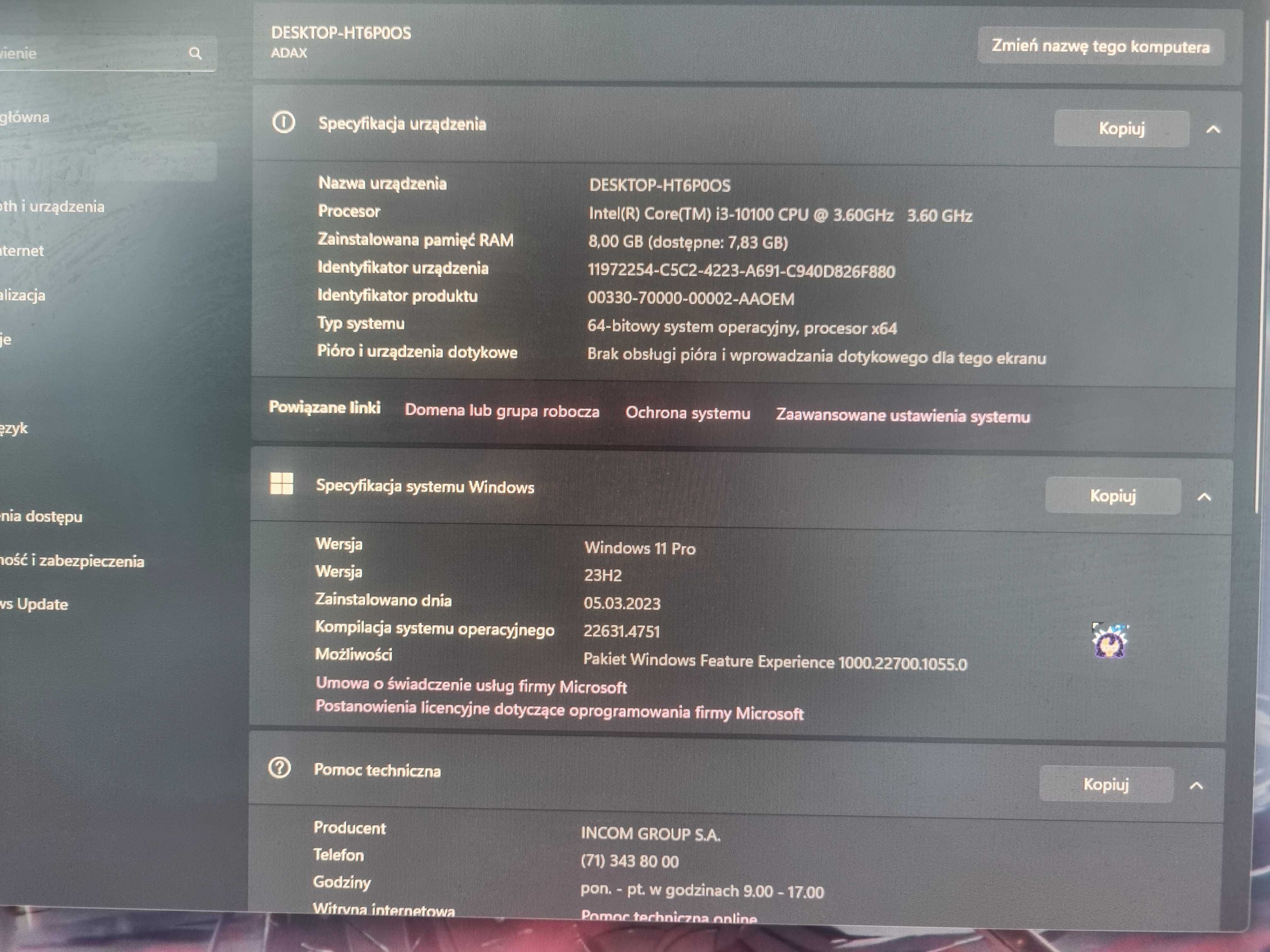 Komputer stacjonarny z monitorem ADAX okazja