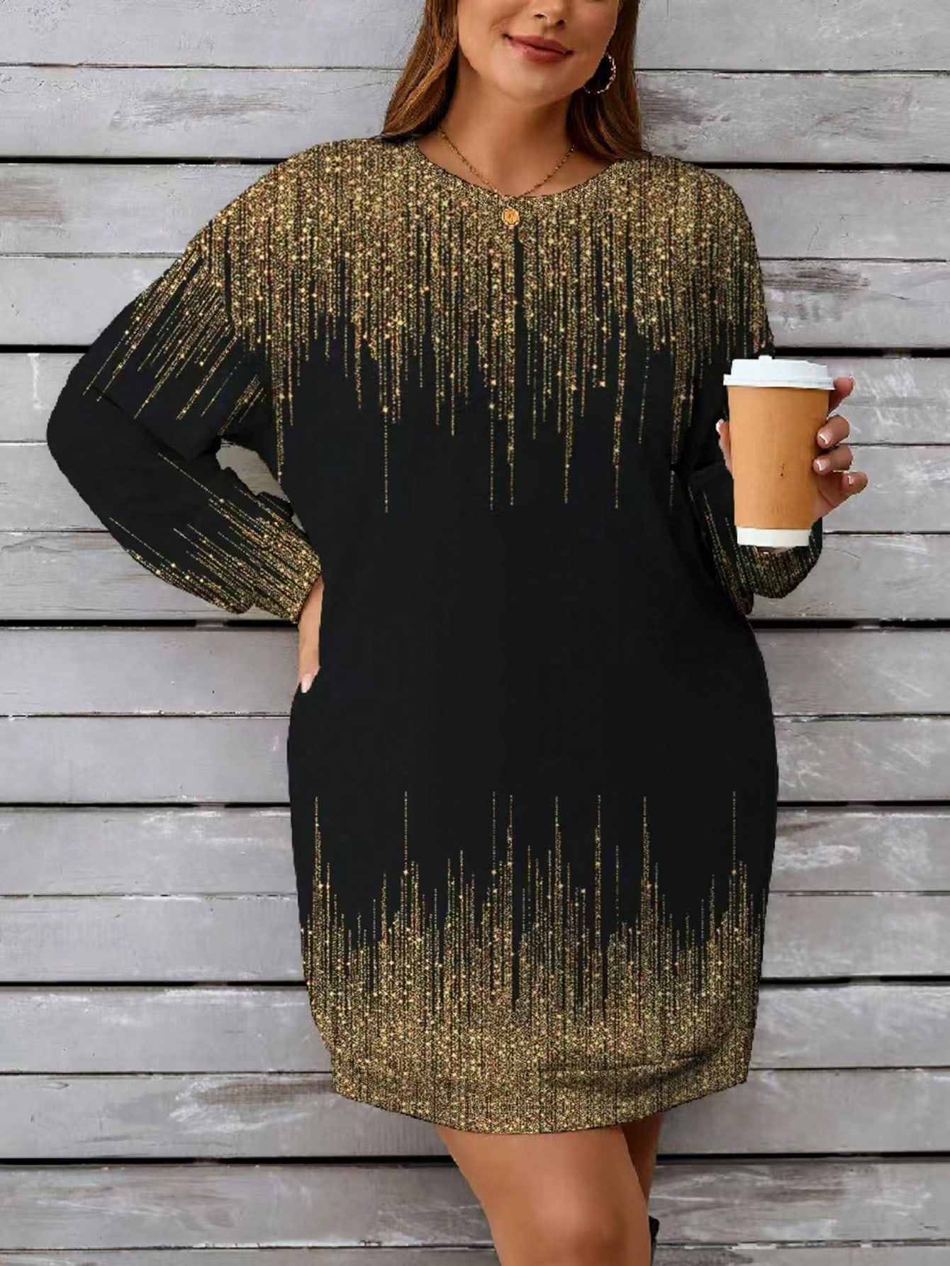 Sukienka Bluza Prosta Z Nadrukiem Długi Rękaw Casual Shein Xxl 44