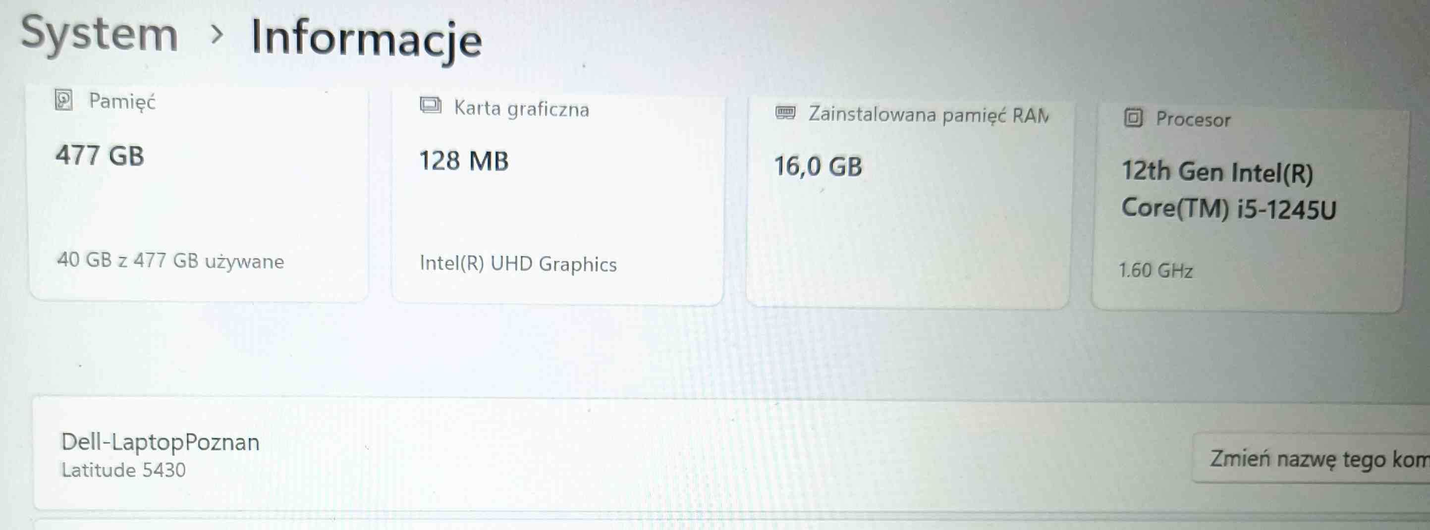 Dell Latitude 5430 i5 16GB RAM 512GB SSD 14" FHD Win11 PRO – stan BDB