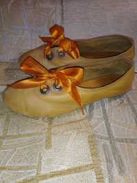 Балетки кожаные с бантиком женские оранжевые туфли 37 buen