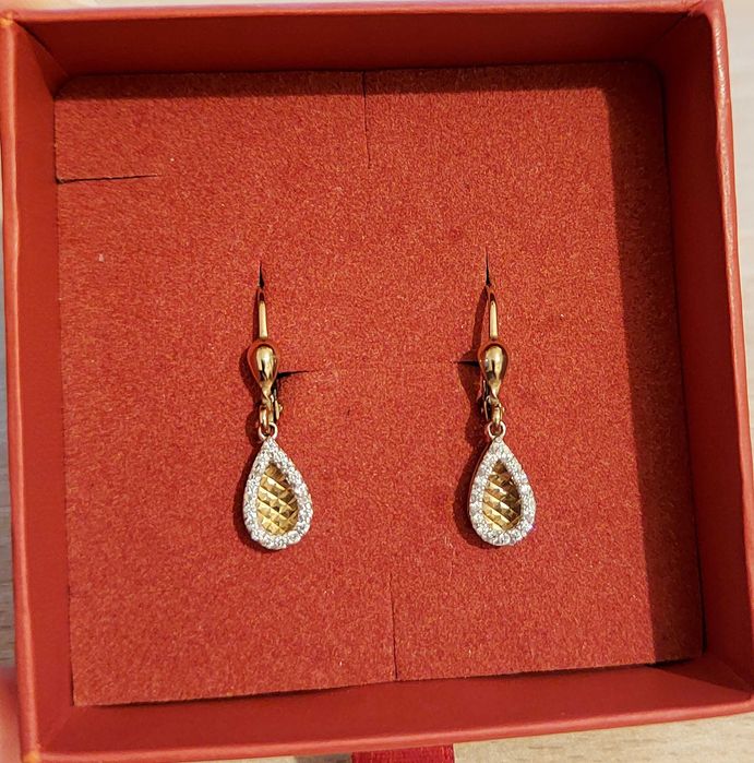 Wiszące złote kolczyki pr. 333 z cyrkoniami - diamentowane