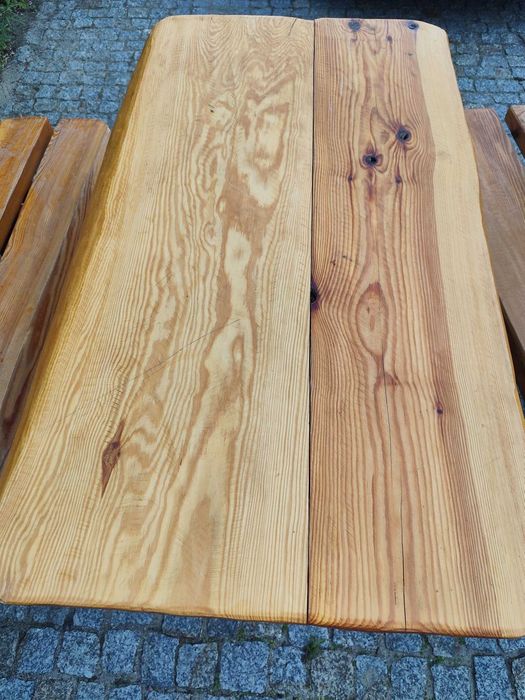Drewniany komplet 2x ławka, stół, szer 120cm, solidne, gr 53mm, OKAZJA