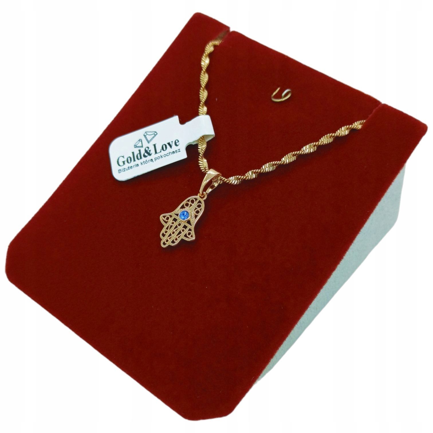 Złoty Naszyjnik 50 Cm Ręka Fatimy Amulet Granatowe Oczko Dla Mamy N532