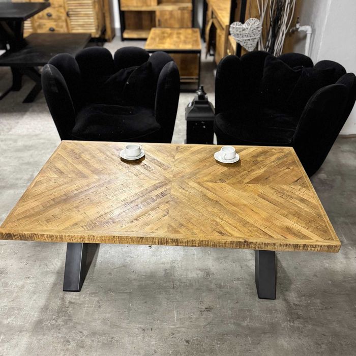 Loftowy Stolik kawowy,  ława do salonu blat jodełka tylko w MangoMeble