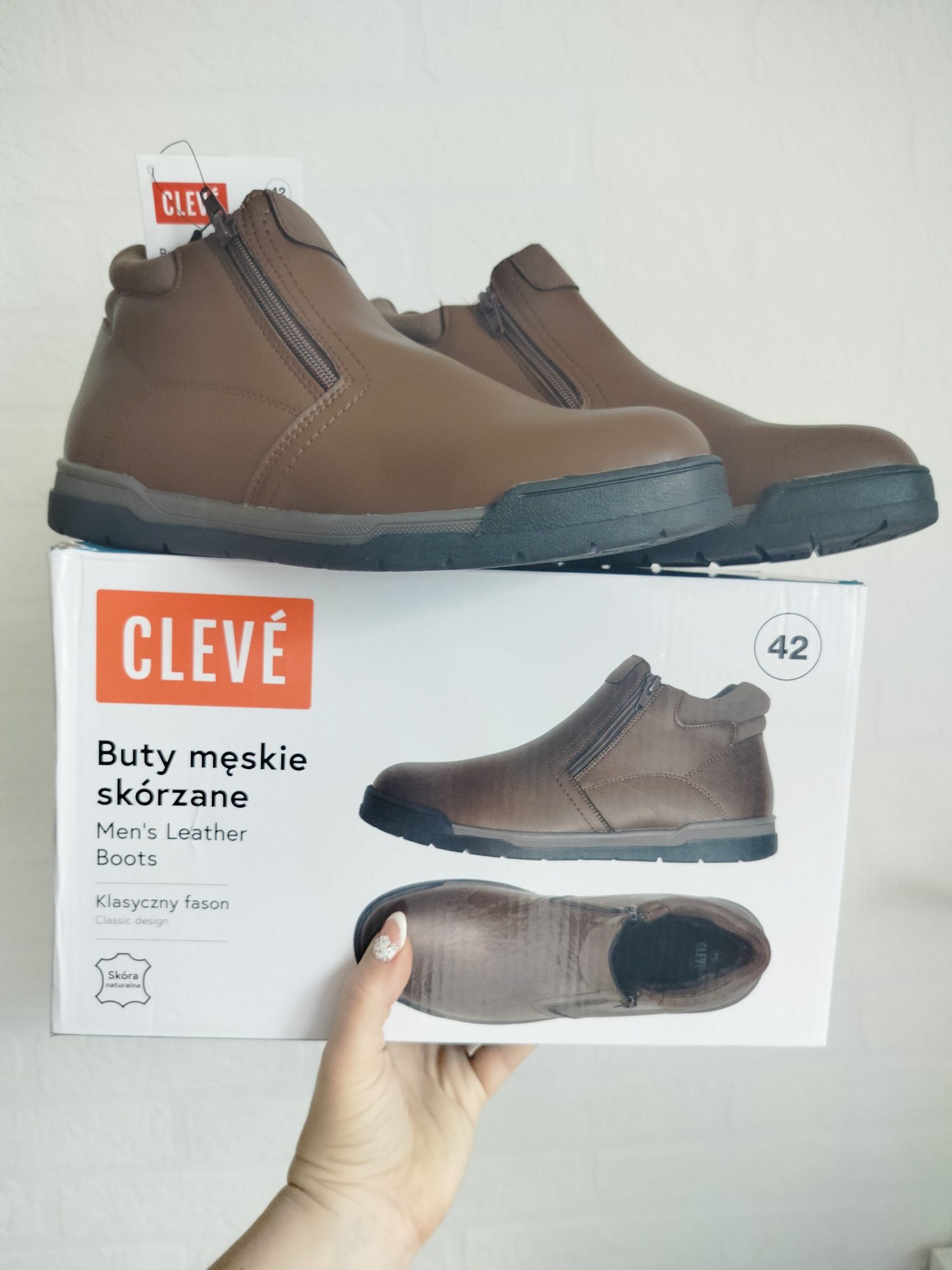 Buty męskie skórzane Cleve zimowe 42 27,00cm z futerkiem