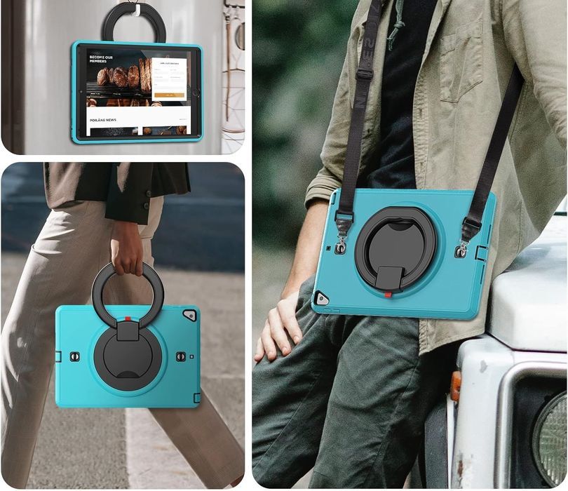 Etui do iPad 9/8/7 10.2" z Podstawką i Paskiem na Ramię Turkusowe