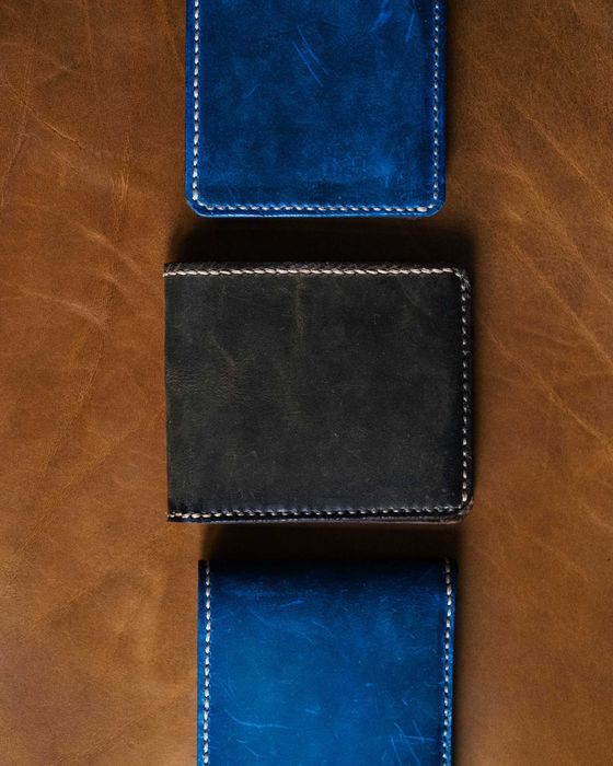Czarny portfel skórzany ręcznie robiony