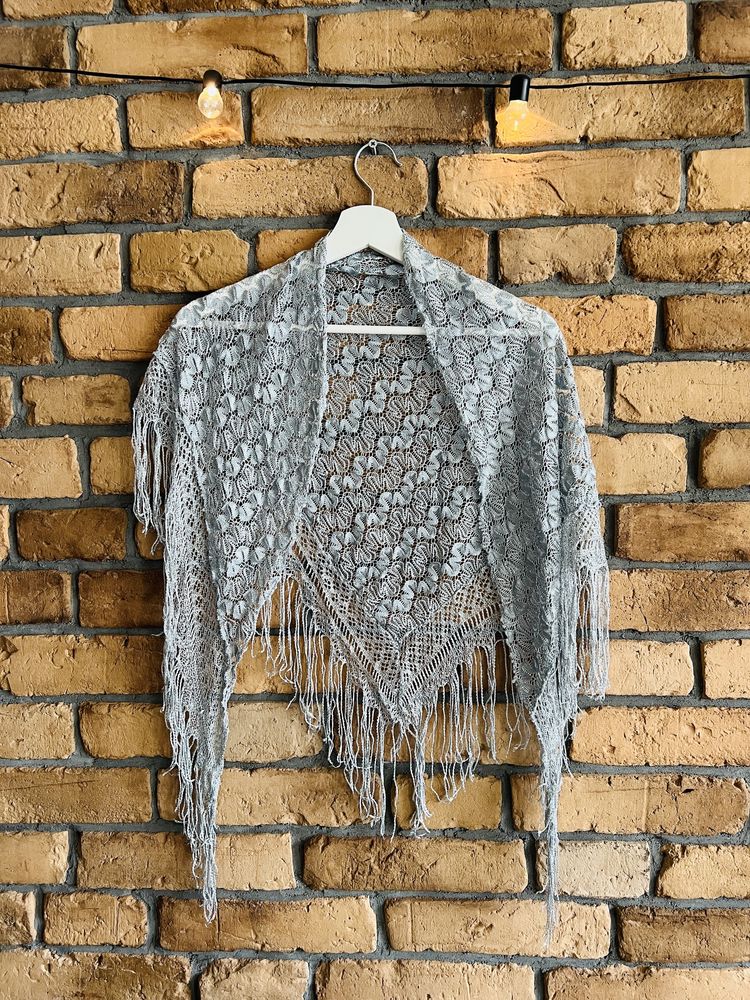 Damska szara chusta Boho srebrna Vintage