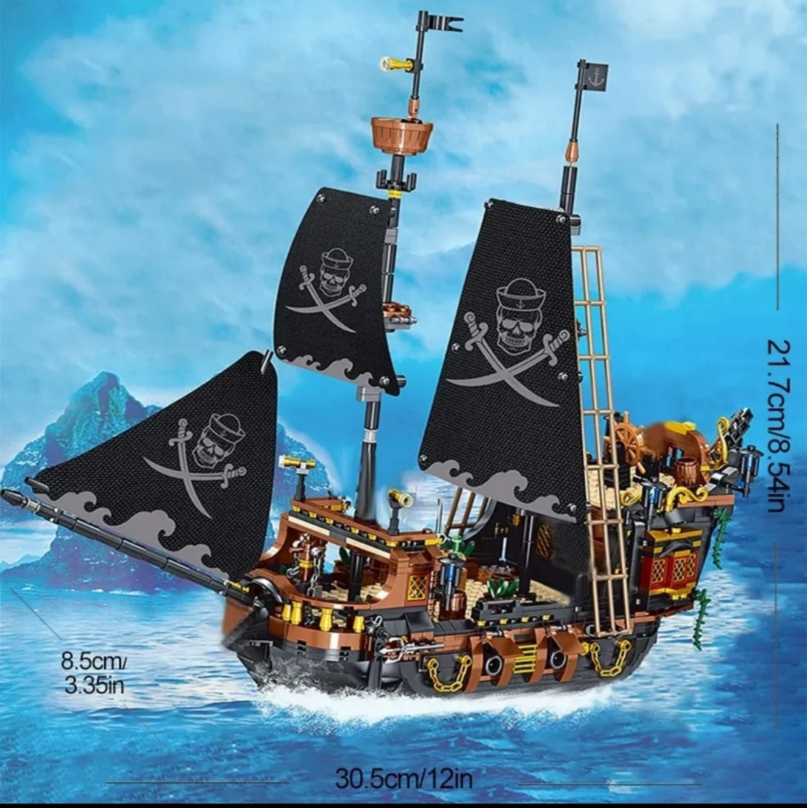 Детский конструктор корабль пиратский 1328 шт парусный военный морской