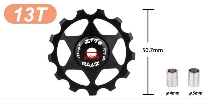 Kółko przerzutki ZTTO 13t alu 7075 CNC na łożysku, czarne, nowe