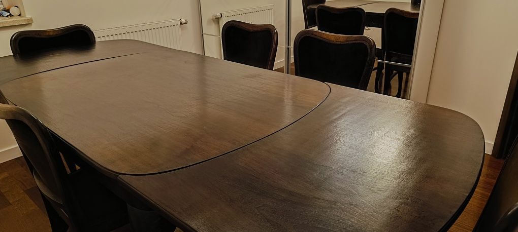 Piękny stół dębowy w stylu ludwiskowskim wraz kompletem 6 krzeseł