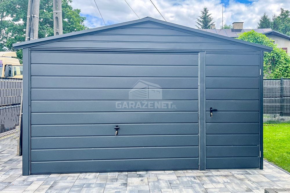 GARAŻ BLASZANY 4X6M - Brama Uchylna - Drzwi - Antracyt - Rynny TS765