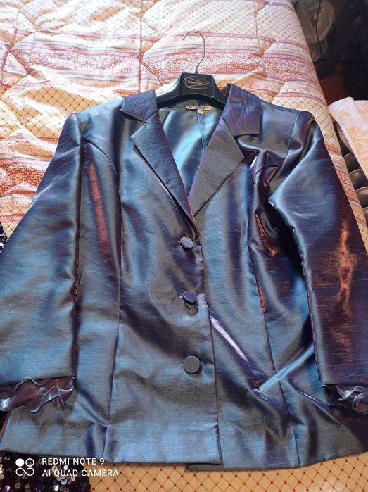 Vestido de Festa, tamanho 44 - com Lantejoulas e Casaco | Usado uma ún