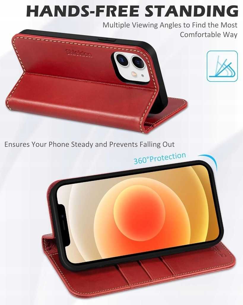 Etui z klapką Shieldon do Apple iPhone 12/12 Pro czerwony  Red skóra