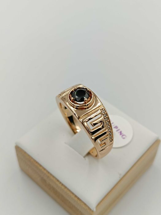 Sygnet męski pozłacany 18k złotem czarne oczko rozmiar 10,11,12,13