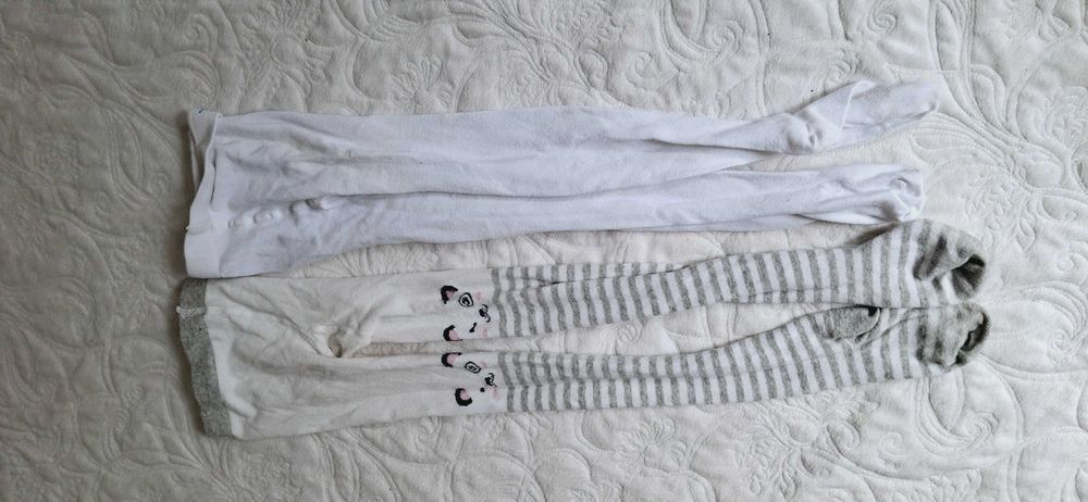 2 pary rajstop dla dziewczynki białe i kremowe 122/128