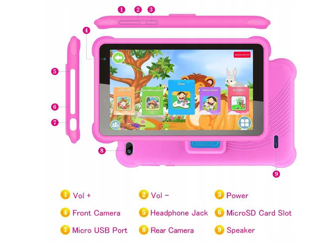 NOWOCZESNY TABLET Android 11 Dla Dzieci 7" 32GB Różowy *Wyprzedaż*
