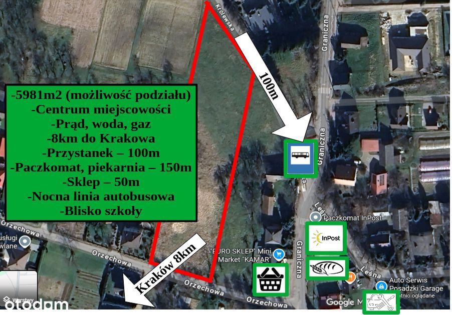 Działka budowlana z mediami 5981m² (możliwość podziału) od właściciela