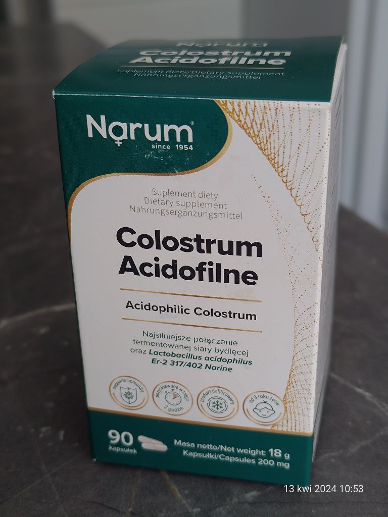 Colostrum Acidofilne "Narum" - siara bydleca, probiotyk 90 kapsulek