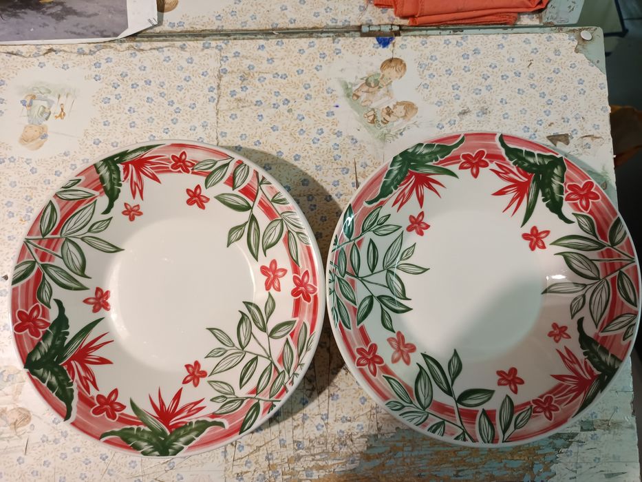 Vendo os pratos de loiça com flores bom estado