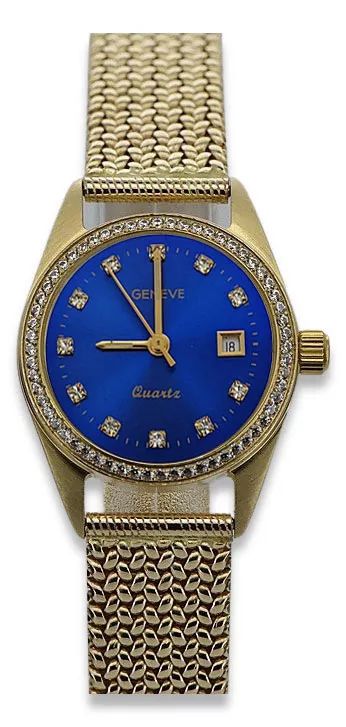 Złoty 14k 585 zegarek damski lw078ydblz&lbw003y niebieska tarcza Wr