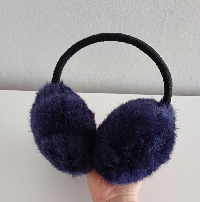 Granatowo fioletowe nauszniki damskie na zimę ocieplane basic casual