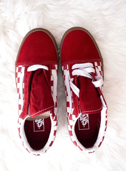 sneakersy, vansy, unisex, szachownica, kratka, old skool, checker red
